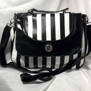 NYC Black white stripe flap satchel Messenger bag